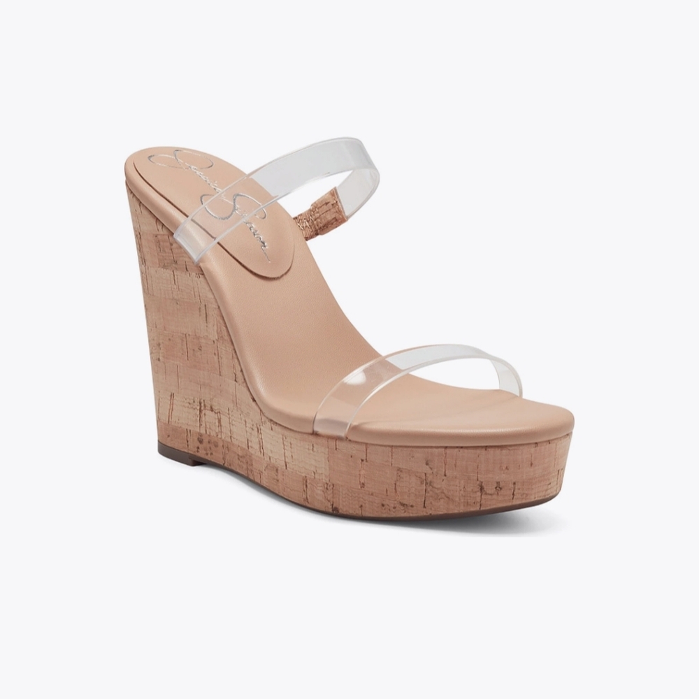 Jessica Simpson Clear and Tan Wedges
